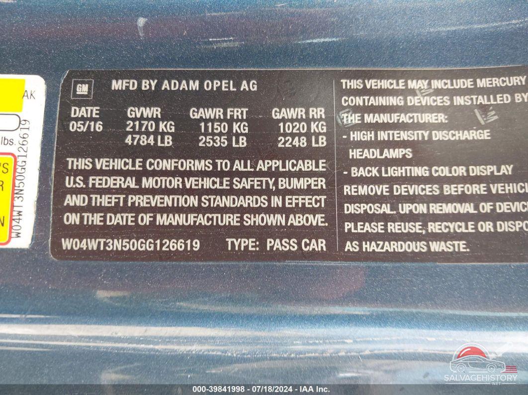 W04WT3N50GG126619 2016 BUICK CASCADA photo no. 9