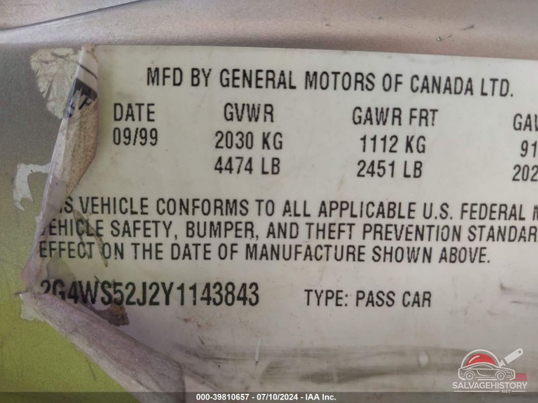 2G4WS52J2Y1143843 2000 BUICK CENTURY photo no. 9