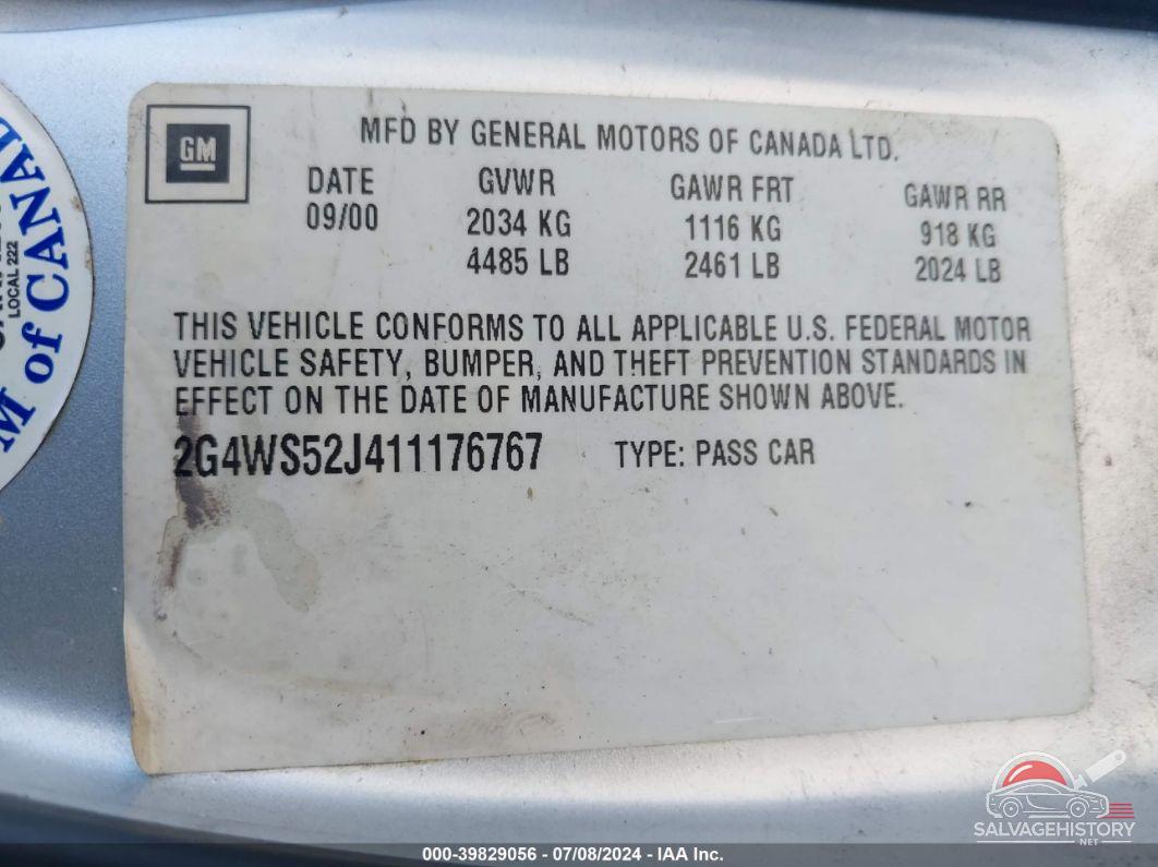 2G4WS52J411176767 2001 BUICK CENTURY photo no. 9
