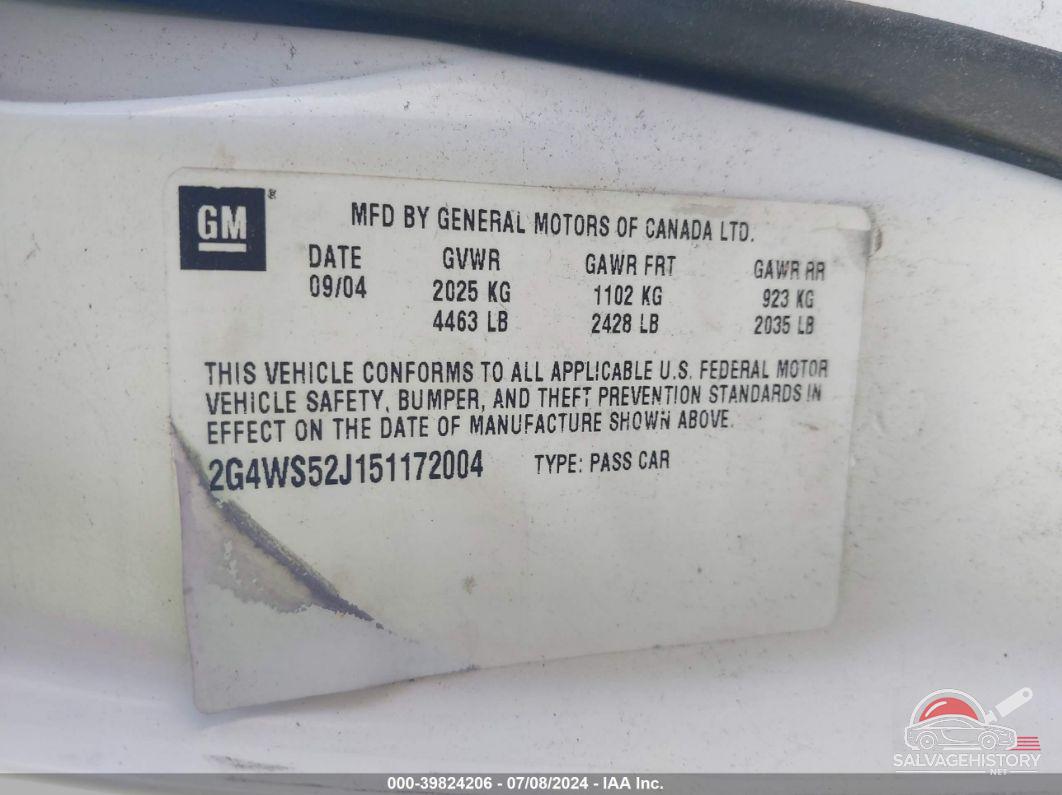 2G4WS52J151172004 2005 BUICK CENTURY photo no. 9