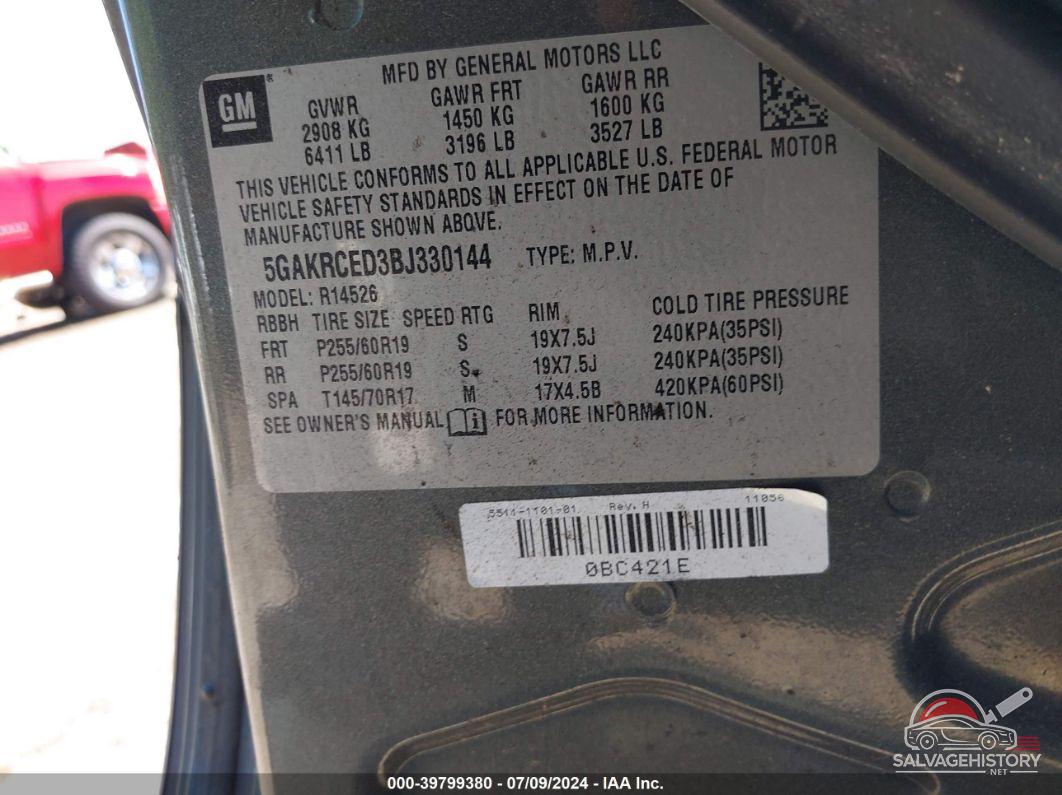5GAKRCED3BJ330144 2011 BUICK ENCLAVE photo no. 9