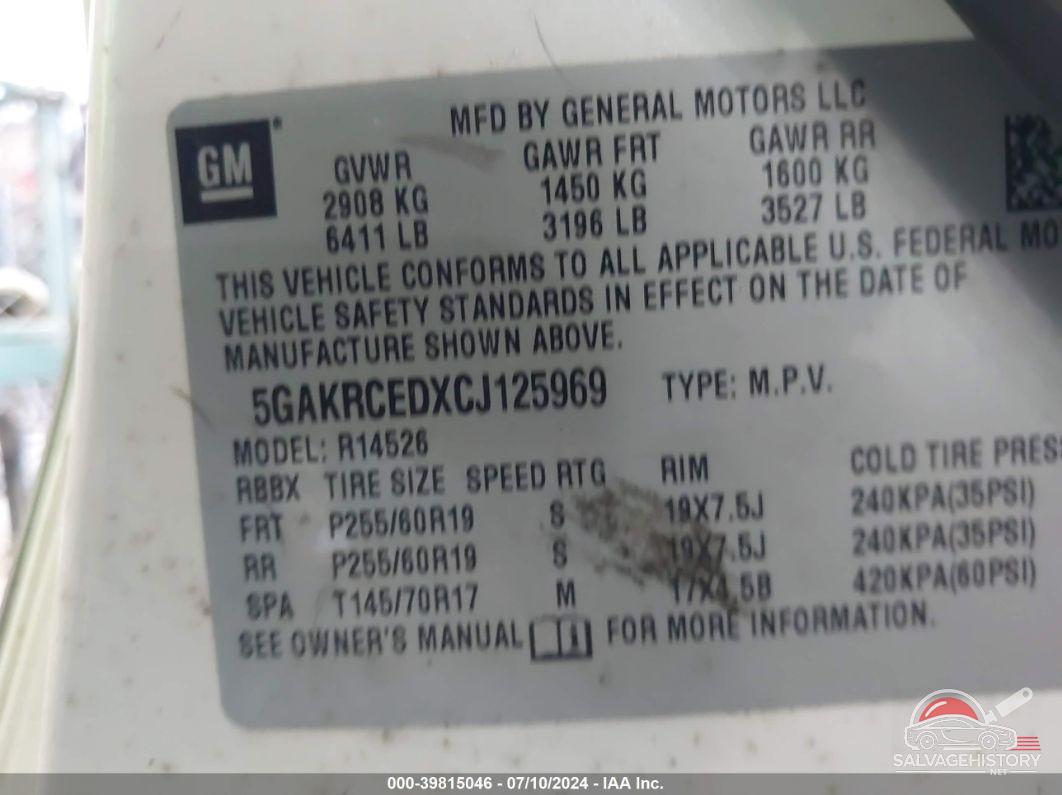 5GAKRCEDXCJ125969 2012 BUICK ENCLAVE photo no. 9