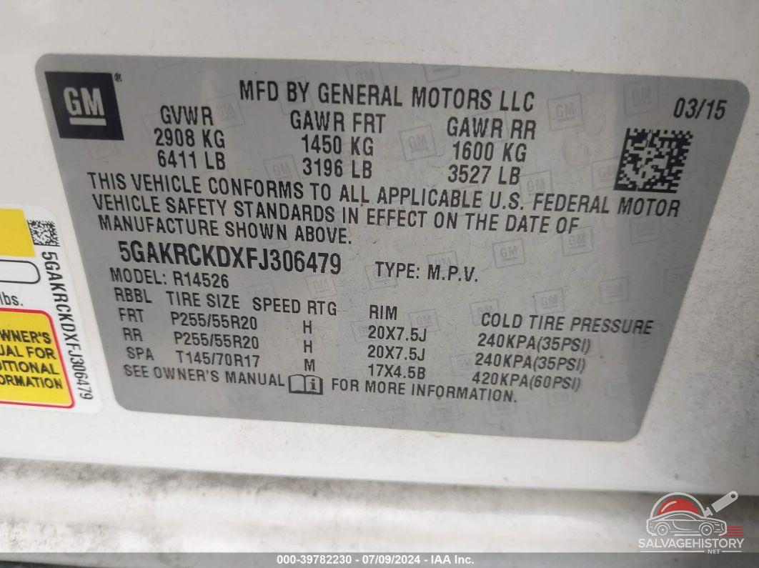 5GAKRCKDXFJ306479 2015 BUICK ENCLAVE photo no. 9