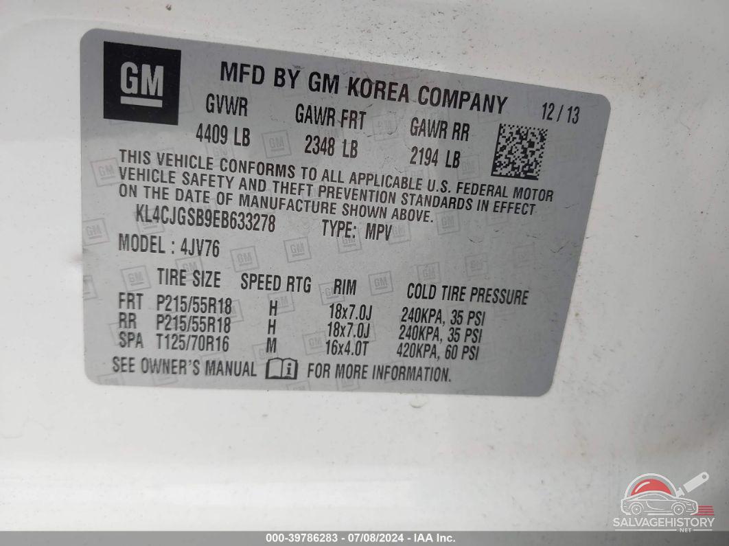 KL4CJGSB9EB633278 2014 BUICK ENCORE photo no. 9