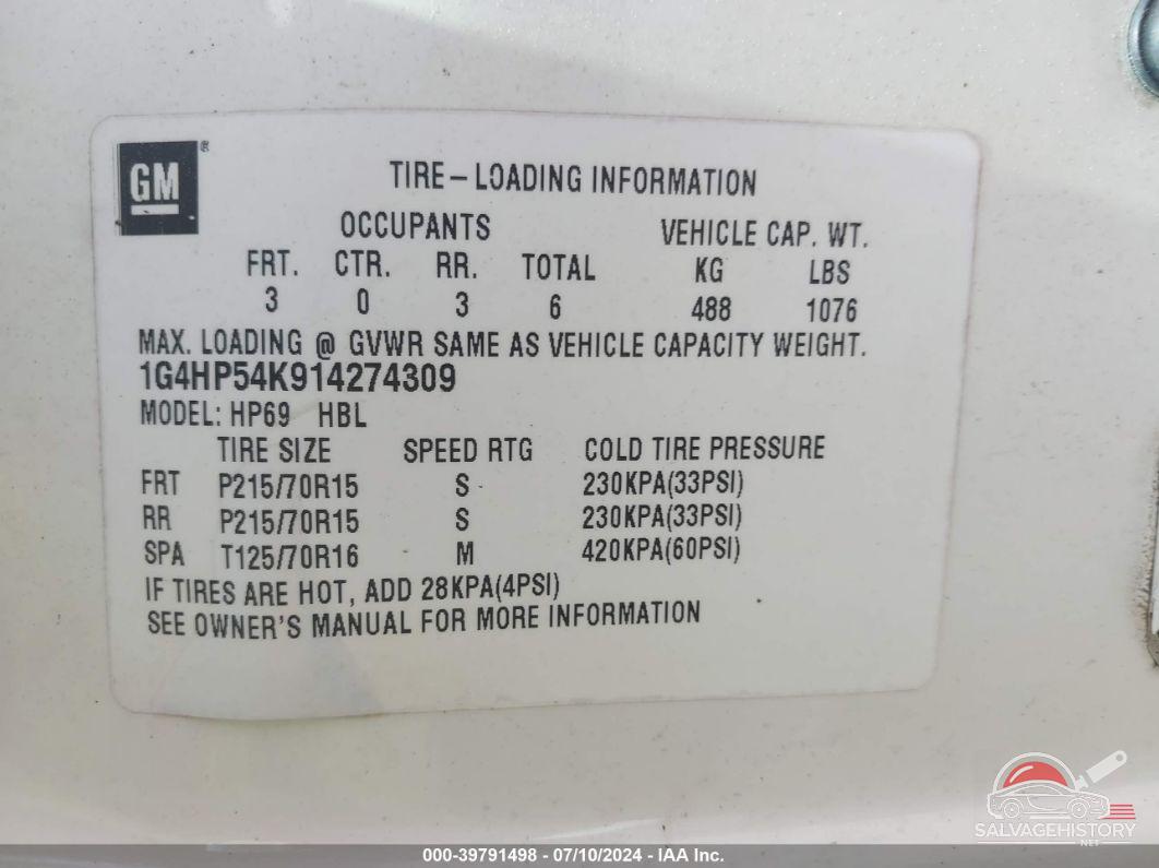 1G4HP54K914274309 2001 BUICK LESABRE photo no. 9