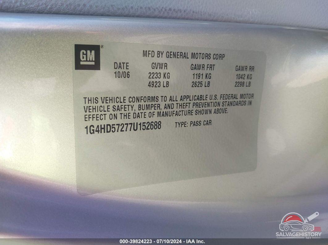 1G4HD57277U152688 2007 BUICK LUCERNE photo no. 9