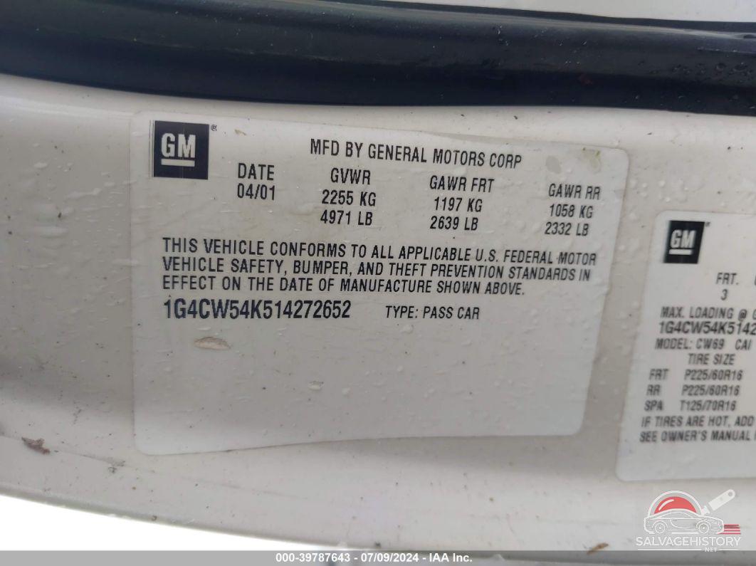 1G4CW54K514272652 2001 BUICK PARK AVENUE photo no. 9