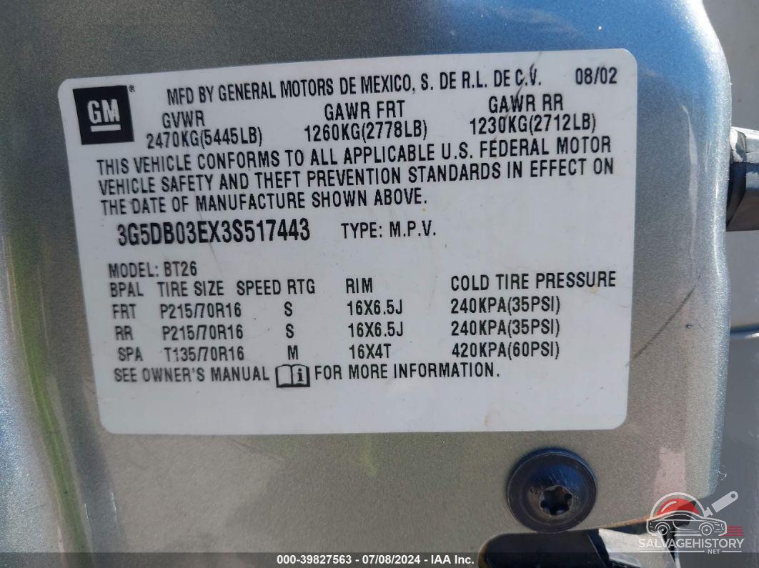 3G5DB03EX3S517443 2003 BUICK RENDEZVOUS photo no. 9