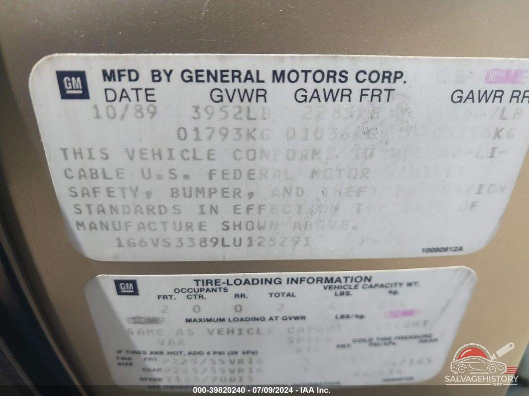 1G6VS3389LU125291 1990 CADILLAC ALLANTE photo no. 9