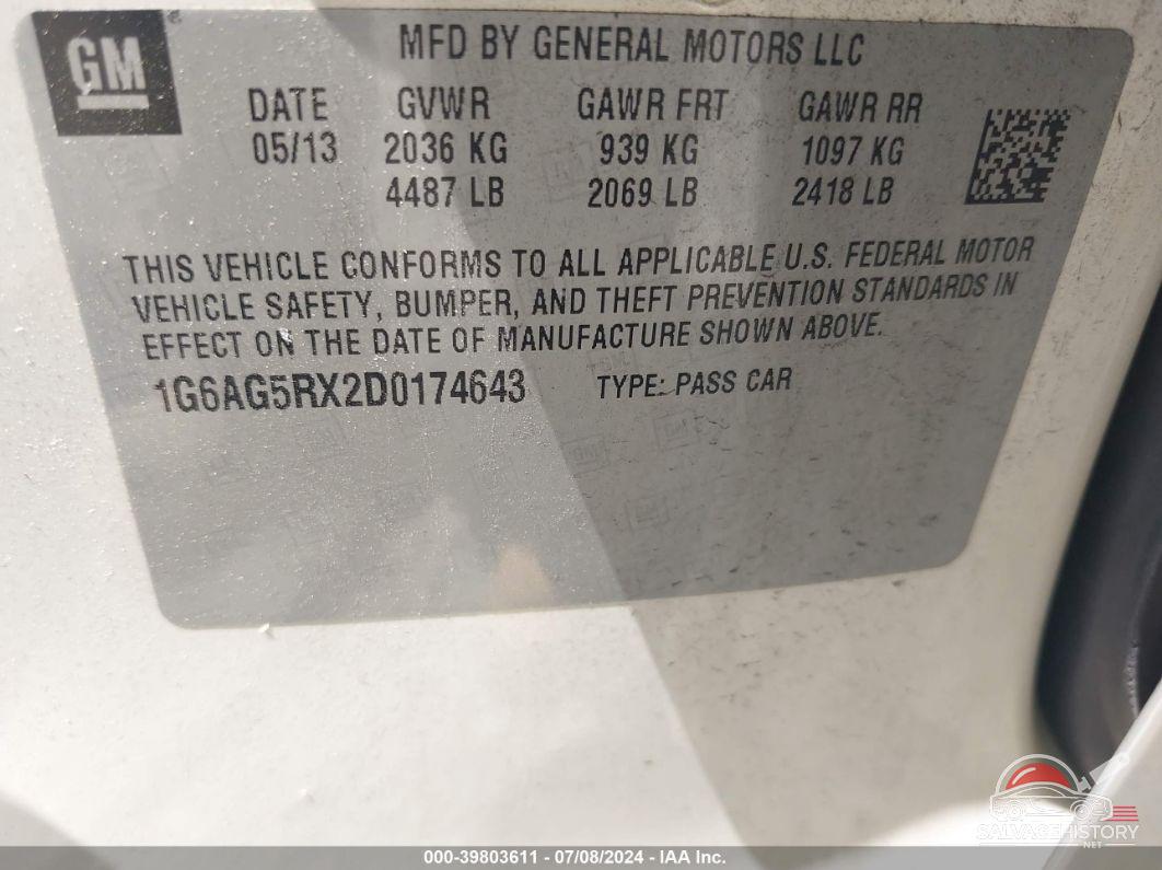 1G6AG5RX2D0174643 2013 CADILLAC ATS photo no. 9
