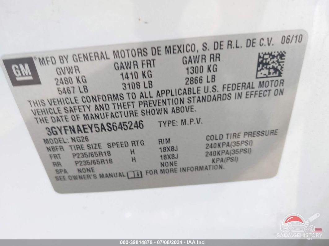 3GYFNAEY5AS645246 2010 CADILLAC SRX photo no. 9