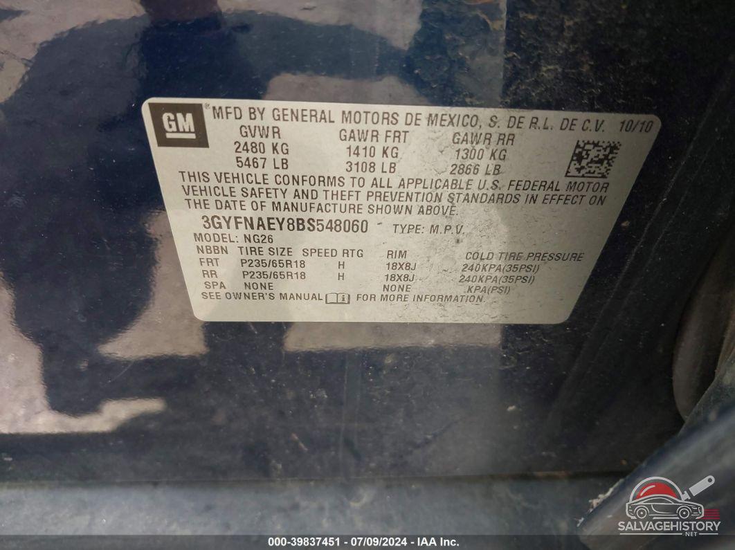 3GYFNAEY8BS548060 2011 CADILLAC SRX photo no. 9