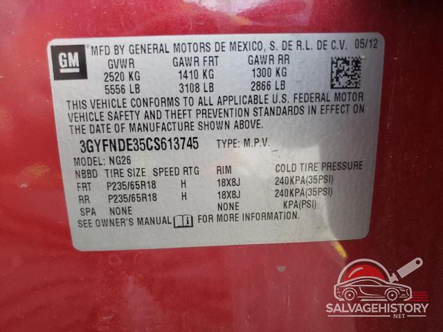 3GYFNDE35CS613745 2012 CADILLAC SRX photo no. 12