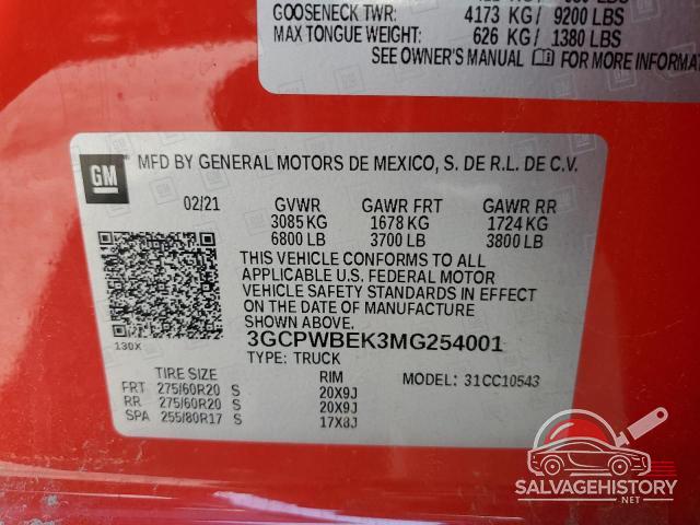 3GCPWBEK3MG254001 2021 CHEVROLET ALL Models photo no. 12