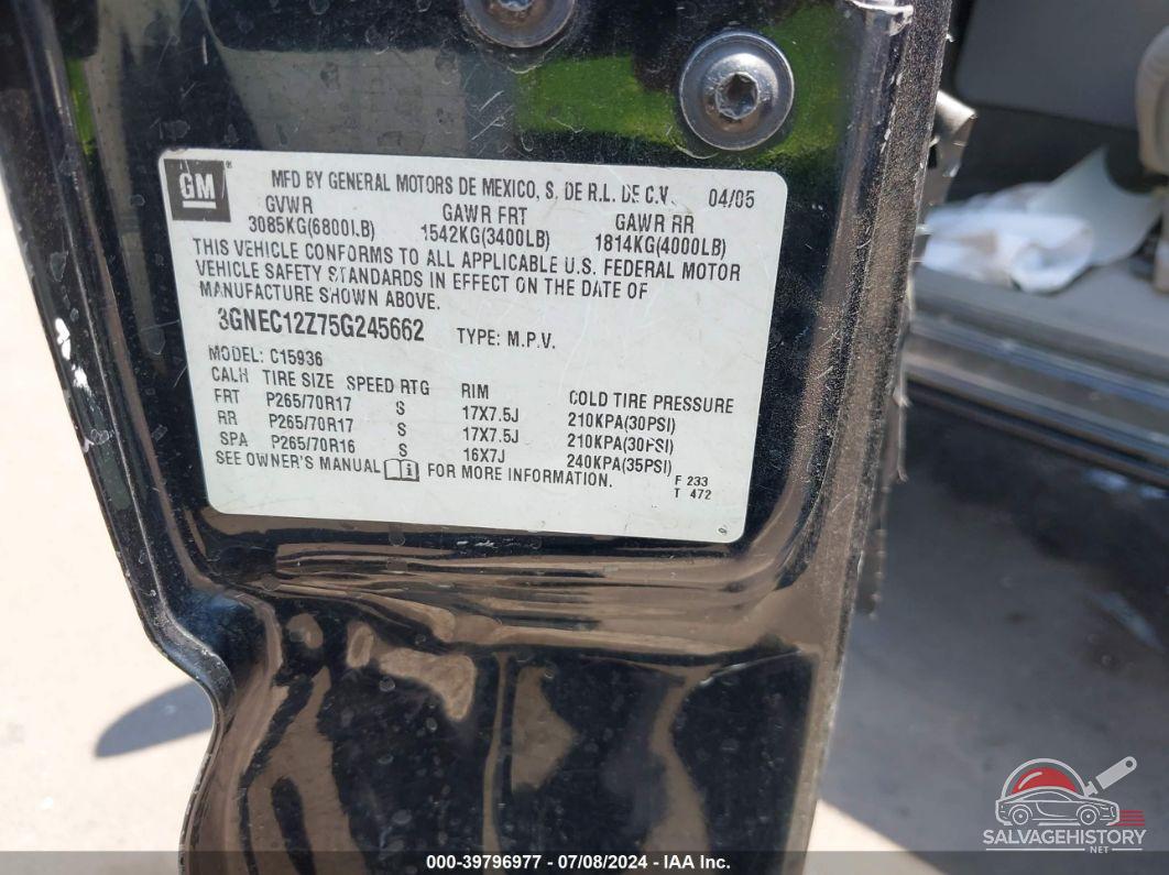 3GNEC12Z75G245662 2005 CHEVROLET AVALANCHE 1500 photo no. 9