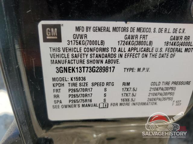3GNEK13T73G289817 2003 CHEVROLET AVALANCHE photo no. 12