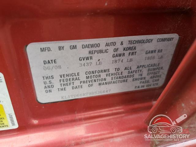KL1TD66E79B336647 2009 CHEVROLET AVEO photo no. 12