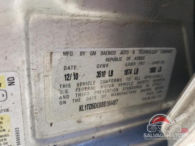 KL1TD5DE8BB194487 2011 CHEVROLET AVEO photo no. 12