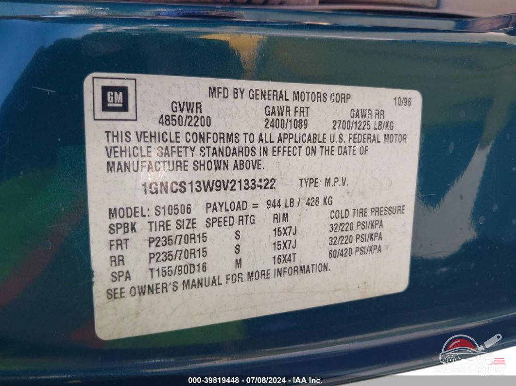 1GNCS13W9V2133422 1997 CHEVROLET BLAZER photo no. 9