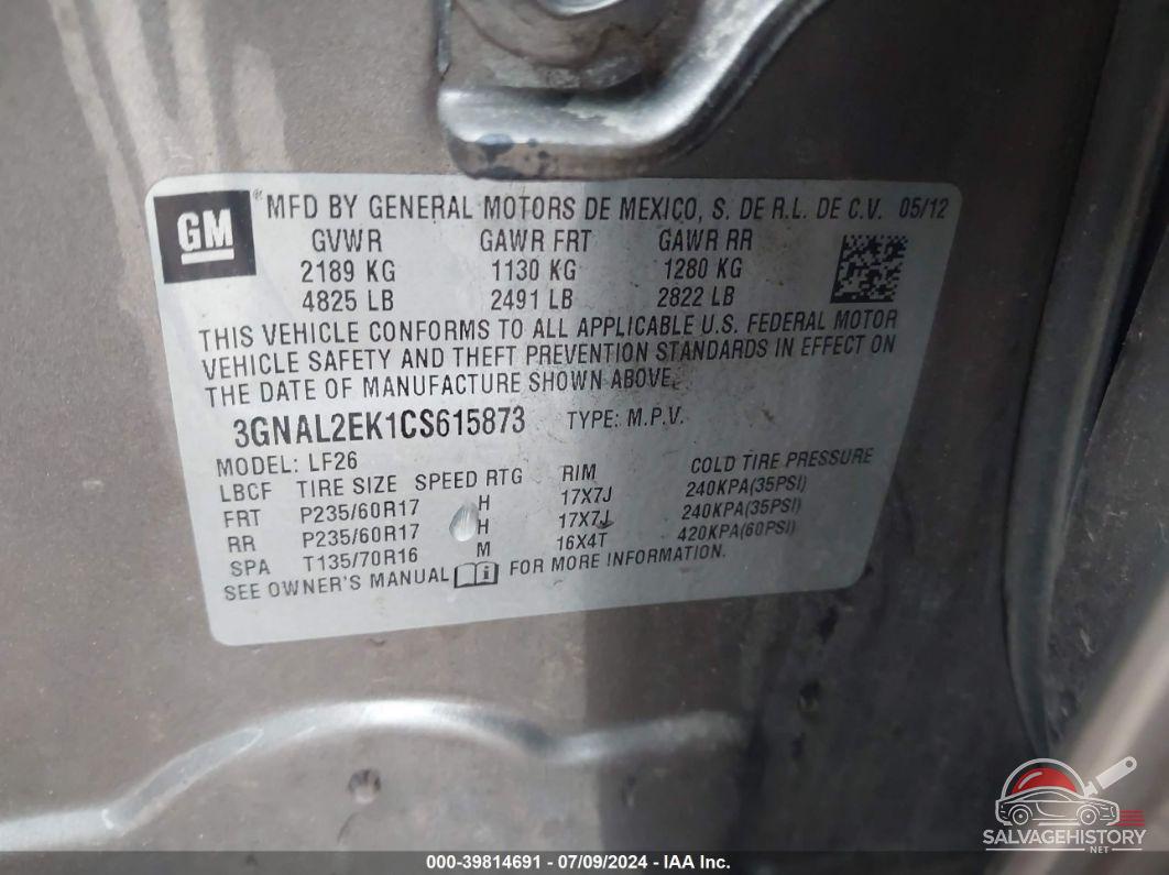 3GNAL2EK1CS615873 2012 CHEVROLET CAPTIVA SPORT photo no. 9