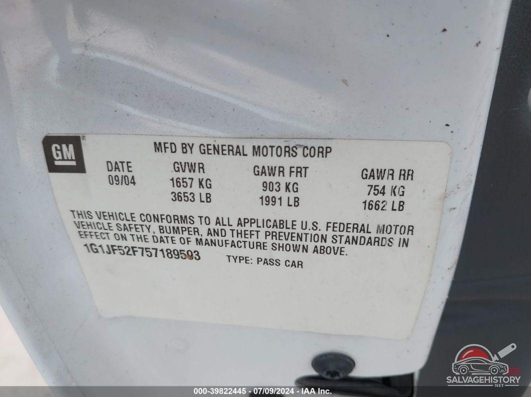 1G1JF52F757189593 2005 CHEVROLET CAVALIER photo no. 9