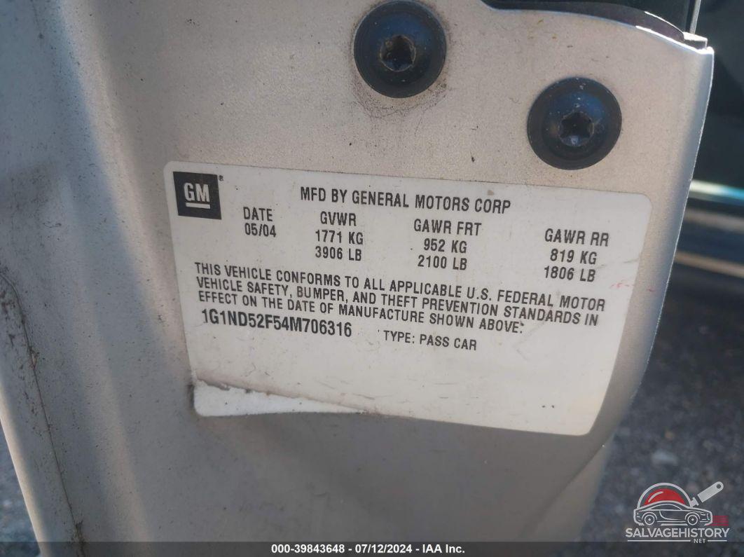 1G1ND52F54M706316 2004 CHEVROLET CLASSIC photo no. 9