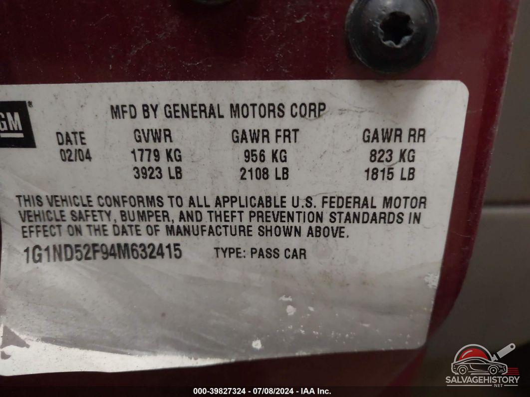 1G1ND52F94M632415 2004 CHEVROLET CLASSIC photo no. 9