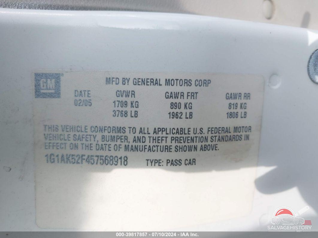 1G1AK52F457568918 2005 CHEVROLET COBALT photo no. 9