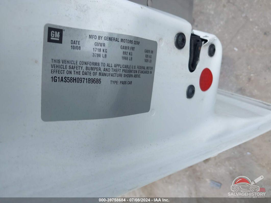 1G1AS58H097189686 2009 CHEVROLET COBALT photo no. 9