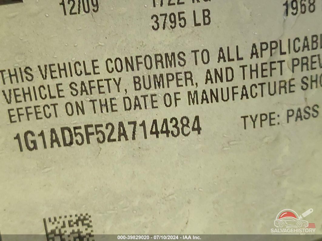 1G1AD5F52A7144384 2010 CHEVROLET COBALT photo no. 9