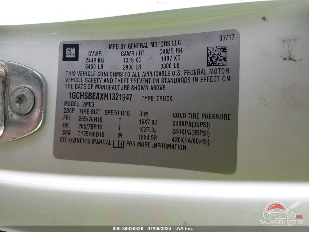 1GCHSBEAXH1321947 2017 CHEVROLET COLORADO photo no. 9
