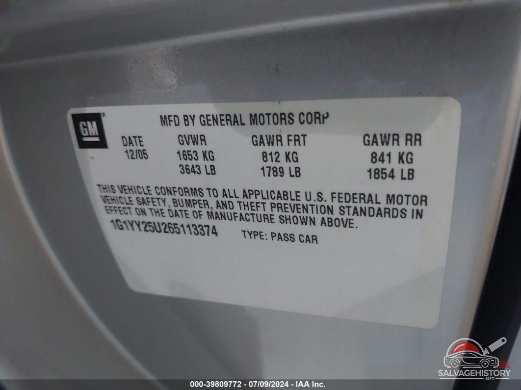 1G1YY25U265113374 2006 CHEVROLET CORVETTE photo no. 9