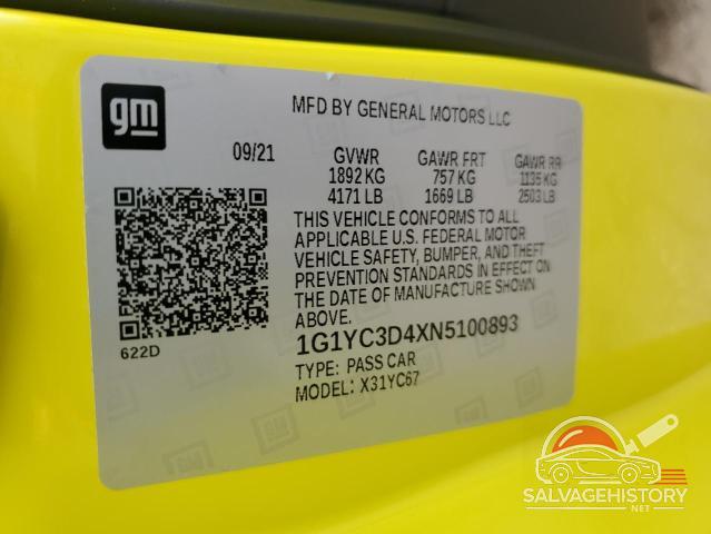 1G1YC3D4XN5100893 2022 CHEVROLET CORVETTE photo no. 12