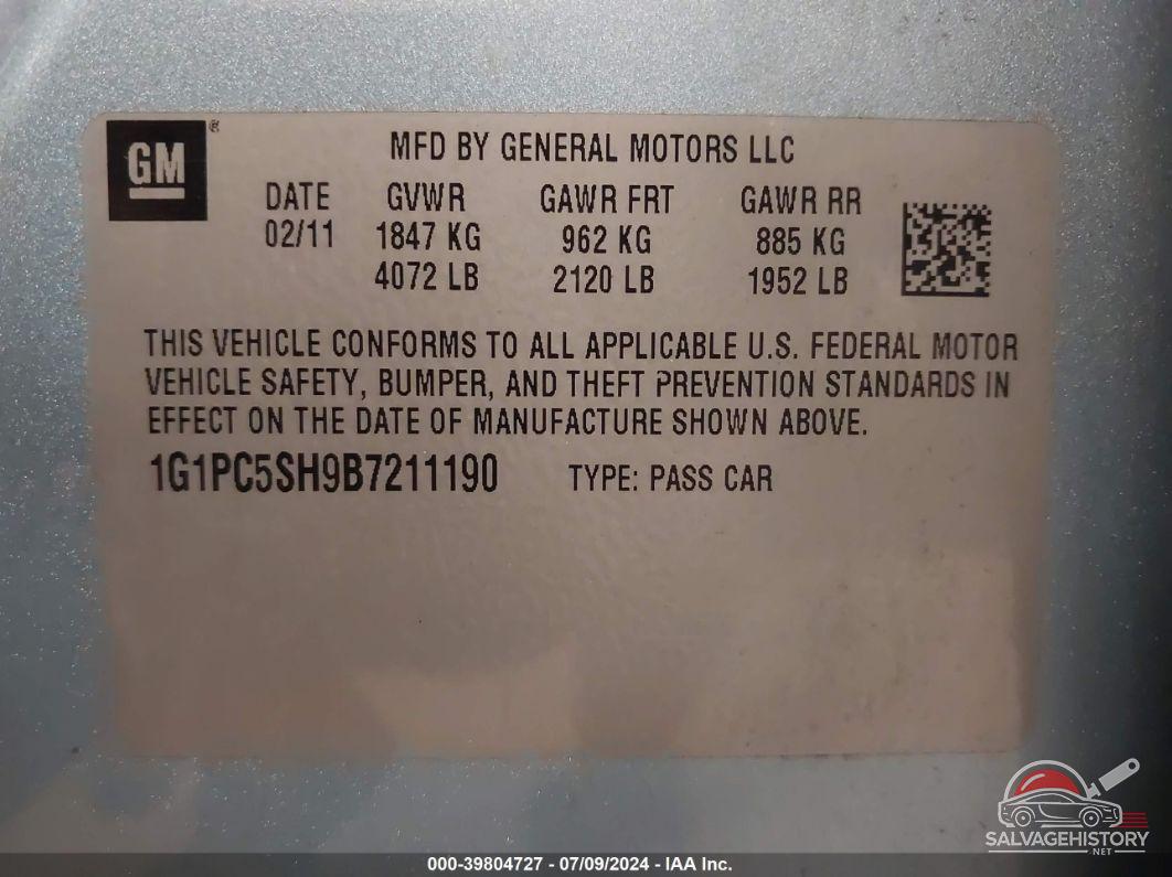 1G1PC5SH9B7211190 2011 CHEVROLET CRUZE photo no. 9