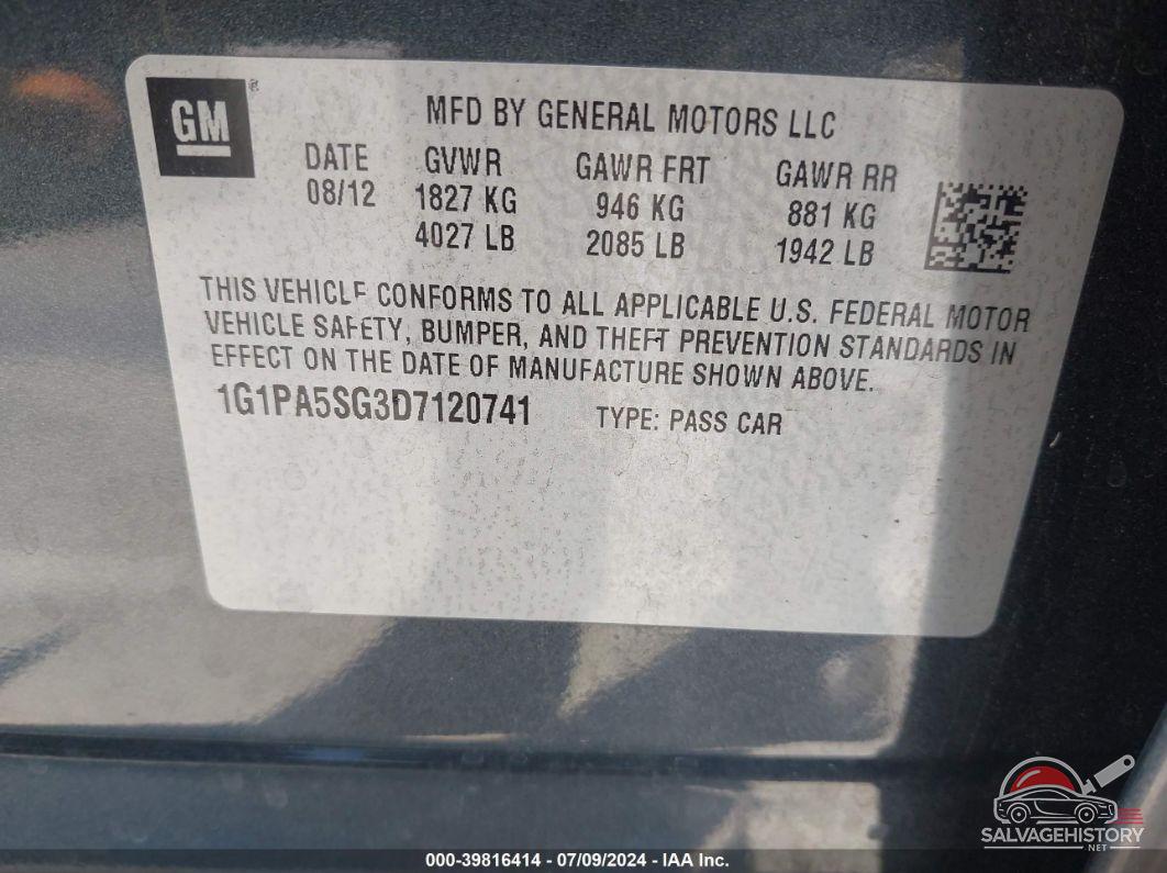 1G1PA5SG3D7120741 2013 CHEVROLET CRUZE photo no. 9