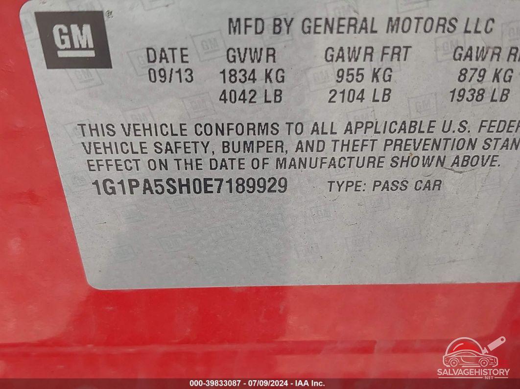 1G1PA5SH0E7189929 2014 CHEVROLET CRUZE photo no. 9