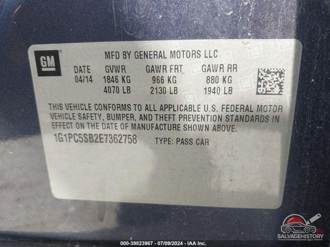 1G1PC5SB2E7362758 2014 CHEVROLET CRUZE photo no. 9