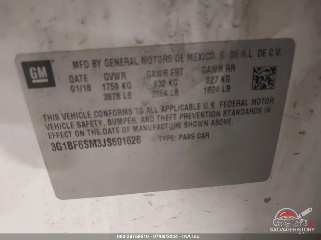 3G1BF6SM3JS601626 2018 CHEVROLET CRUZE photo no. 9