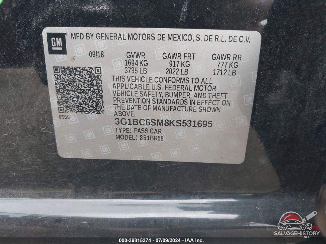 3G1BC6SM8KS531695 2019 CHEVROLET CRUZE photo no. 9