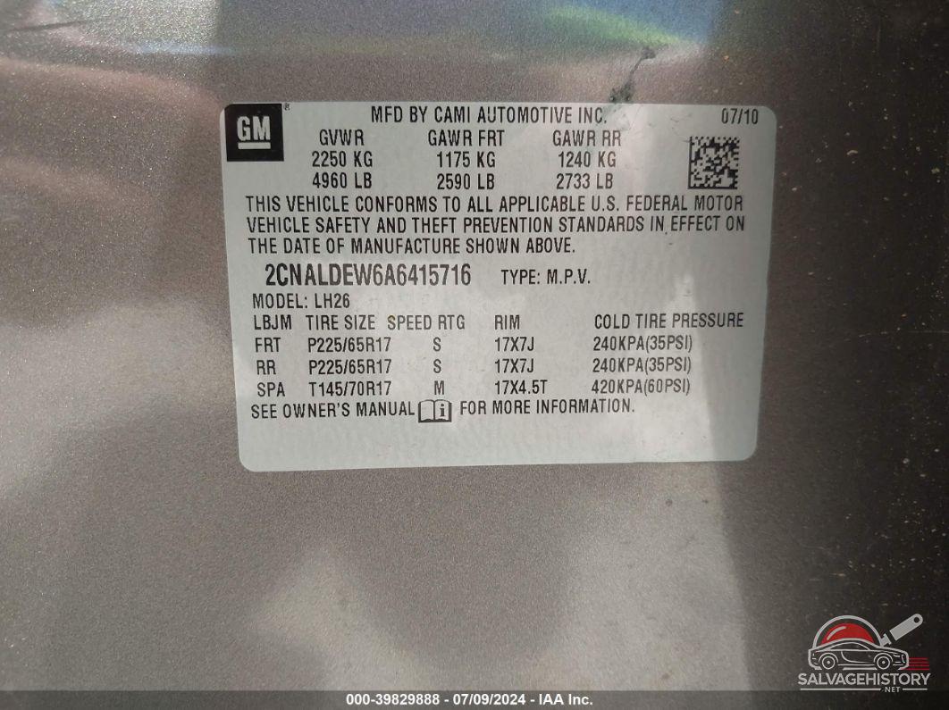 2CNALDEW6A6415716 2010 CHEVROLET EQUINOX photo no. 9