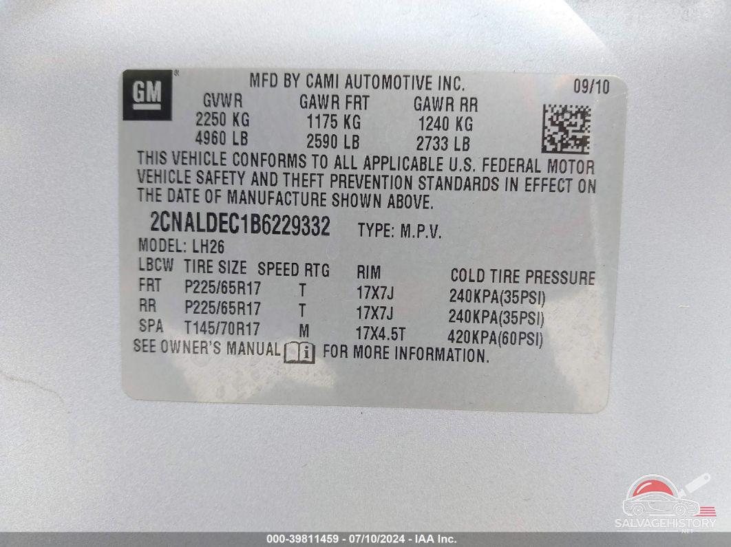 2CNALDEC1B6229332 2011 CHEVROLET EQUINOX photo no. 9