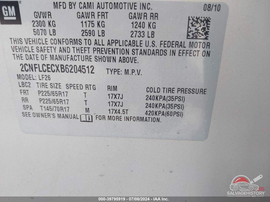 2CNFLCECXB6204512 2011 CHEVROLET EQUINOX photo no. 9
