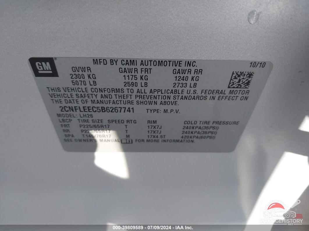 2CNFLEEC5B6267741 2011 CHEVROLET EQUINOX photo no. 9