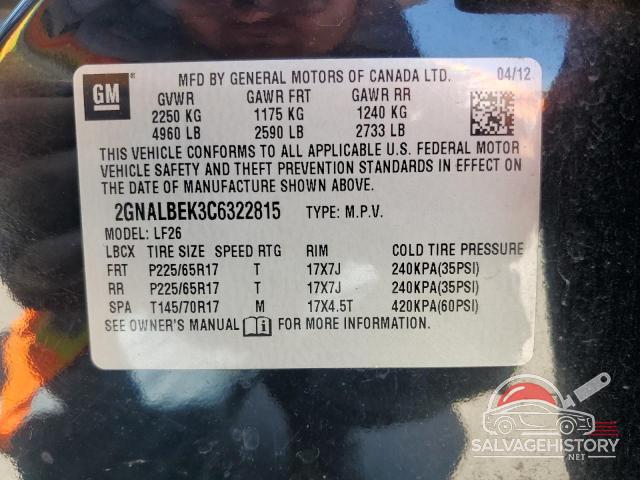 2GNALBEK3C6322815 2012 CHEVROLET EQUINOX photo no. 12