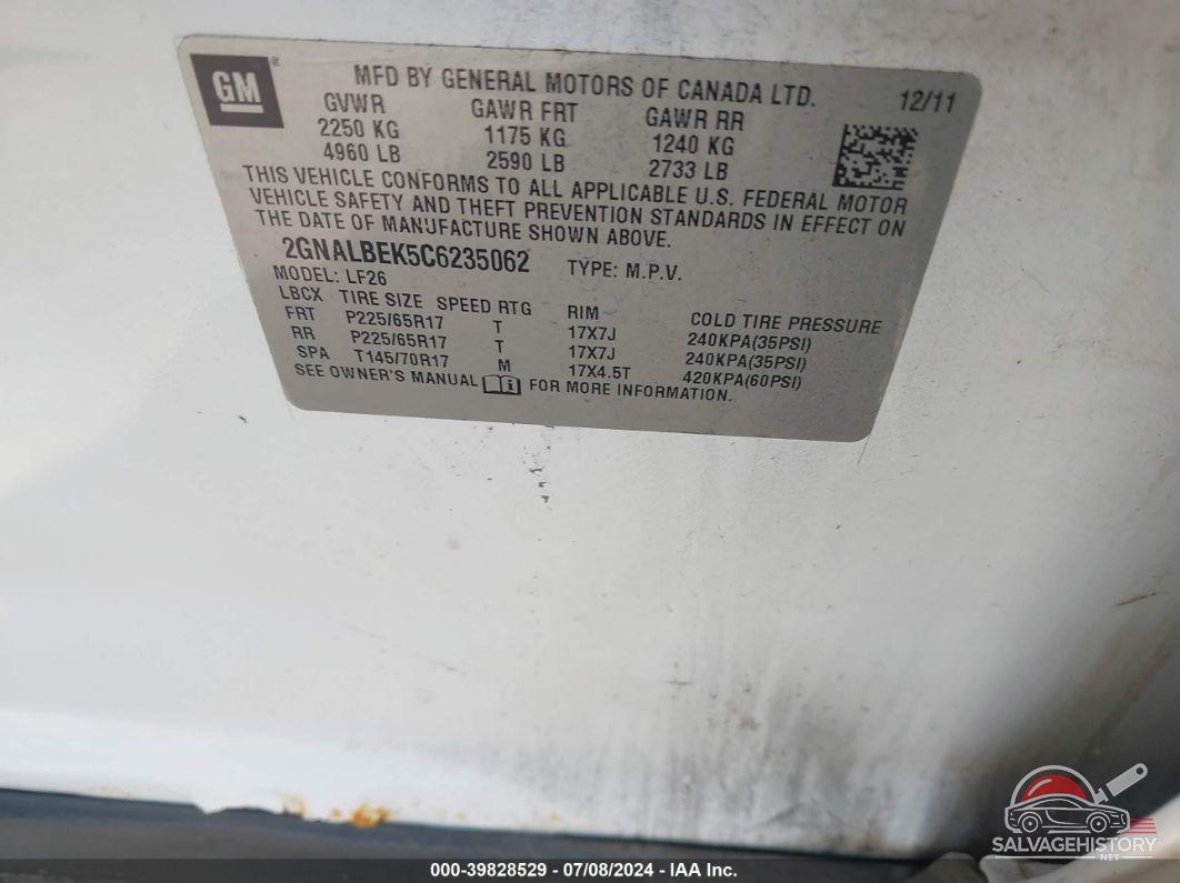 2GNALBEK5C6235062 2012 CHEVROLET EQUINOX photo no. 9
