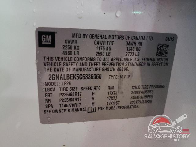 2GNALBEK5C6336960 2012 CHEVROLET EQUINOX photo no. 14