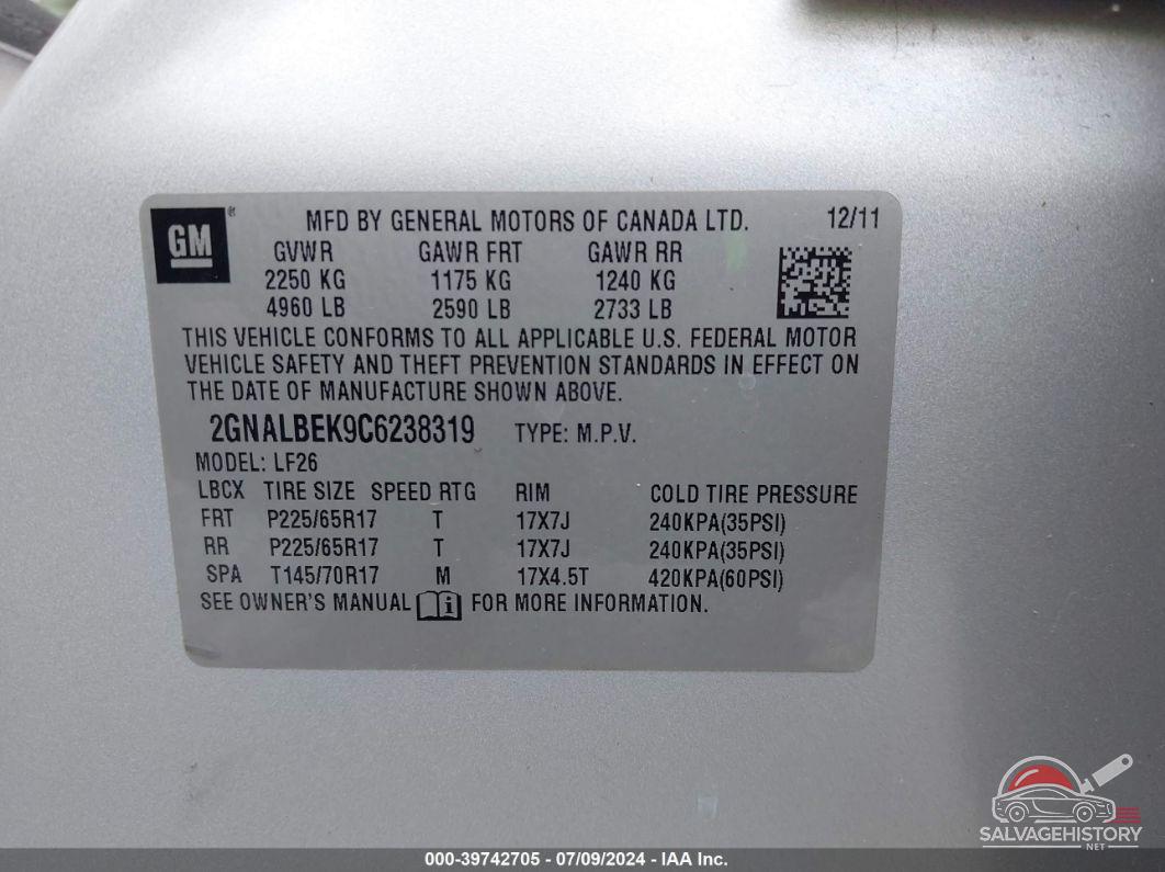 2GNALBEK9C6238319 2012 CHEVROLET EQUINOX photo no. 9
