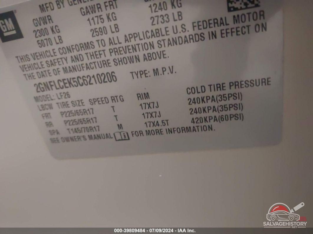 2GNFLCEK5C6210206 2012 CHEVROLET EQUINOX photo no. 9