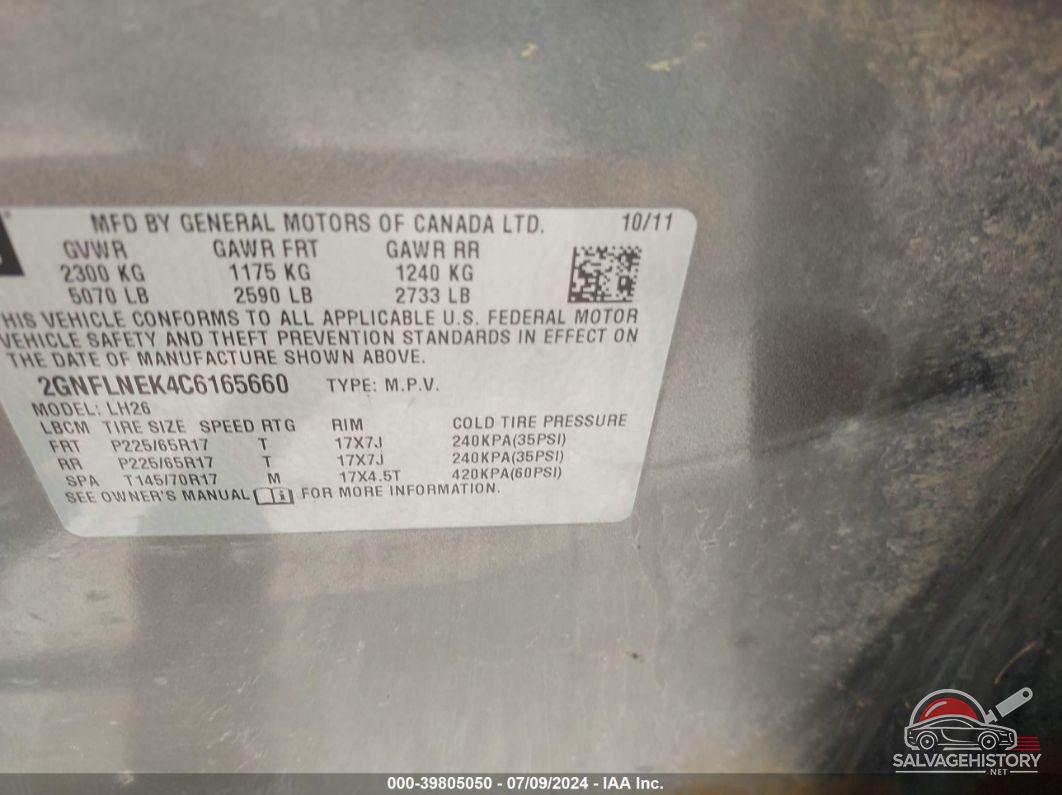 2GNFLNEK4C6165660 2012 CHEVROLET EQUINOX photo no. 9