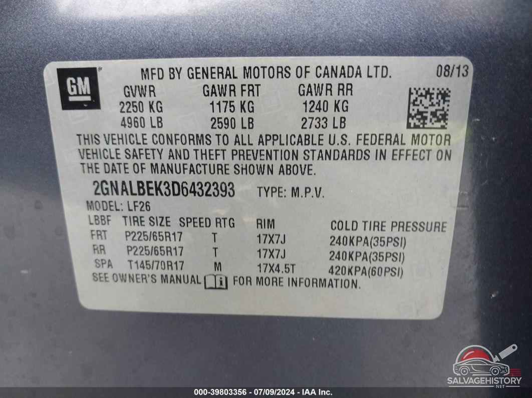 2GNALBEK3D6432393 2013 CHEVROLET EQUINOX photo no. 9